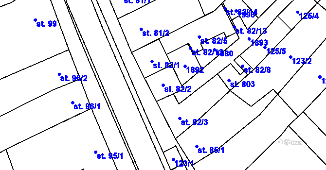Parcela st. 82/2 v KÚ Kvasice, Katastrální mapa