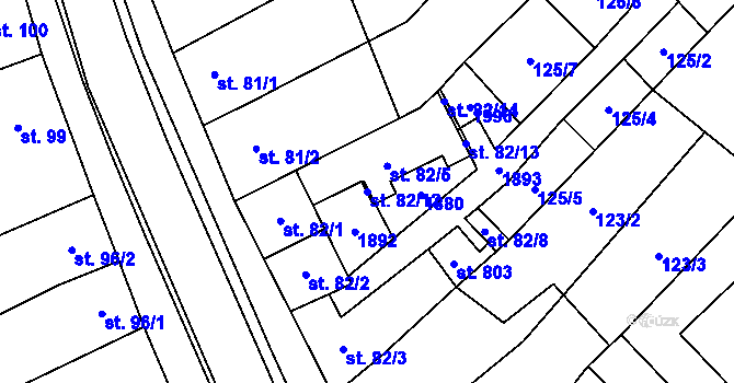 Parcela st. 82/12 v KÚ Kvasice, Katastrální mapa