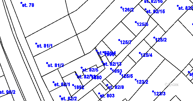 Parcela st. 82/14 v KÚ Kvasice, Katastrální mapa