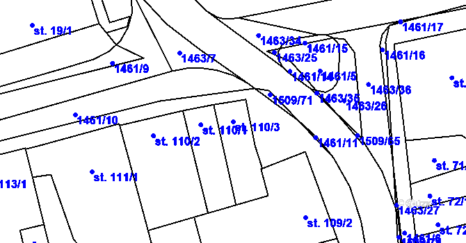 Parcela st. 110/3 v KÚ Kvasice, Katastrální mapa