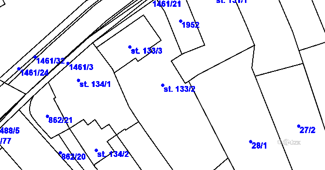 Parcela st. 133/2 v KÚ Kvasice, Katastrální mapa