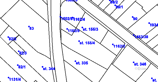 Parcela st. 155/4 v KÚ Kvasice, Katastrální mapa