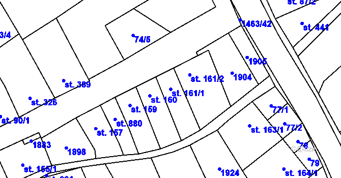 Parcela st. 161/1 v KÚ Kvasice, Katastrální mapa