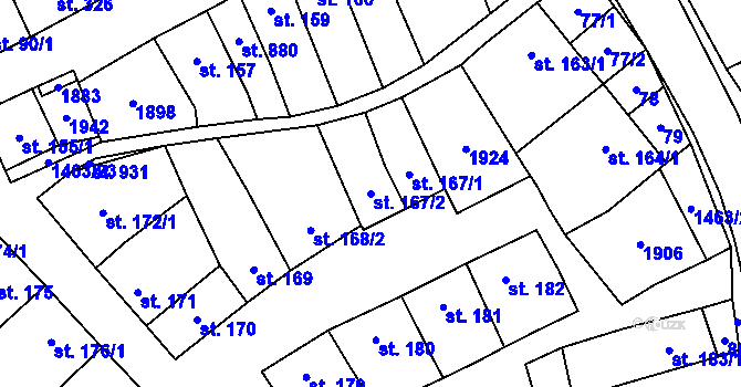 Parcela st. 167/2 v KÚ Kvasice, Katastrální mapa