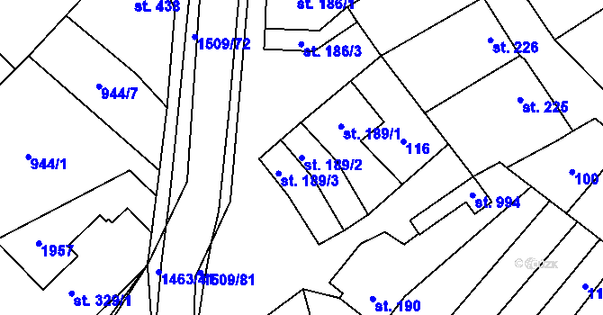 Parcela st. 189/2 v KÚ Kvasice, Katastrální mapa