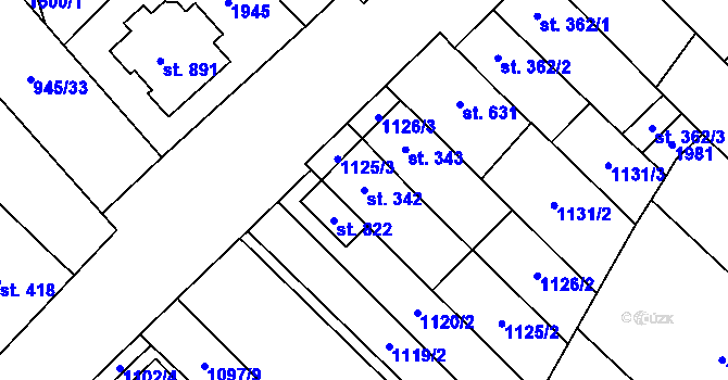 Parcela st. 342 v KÚ Kvasice, Katastrální mapa