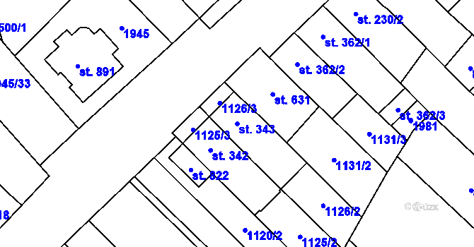 Parcela st. 343 v KÚ Kvasice, Katastrální mapa