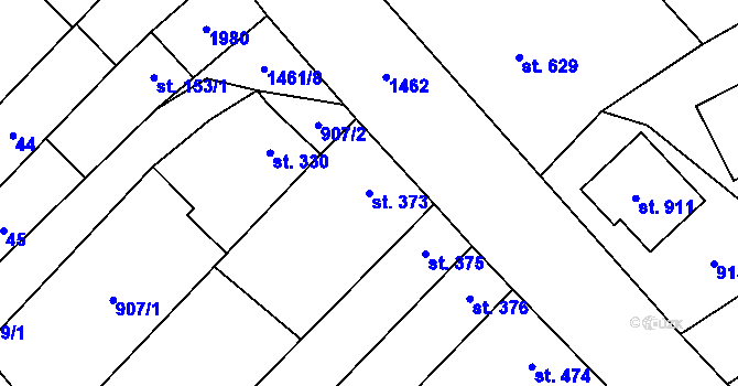 Parcela st. 373 v KÚ Kvasice, Katastrální mapa