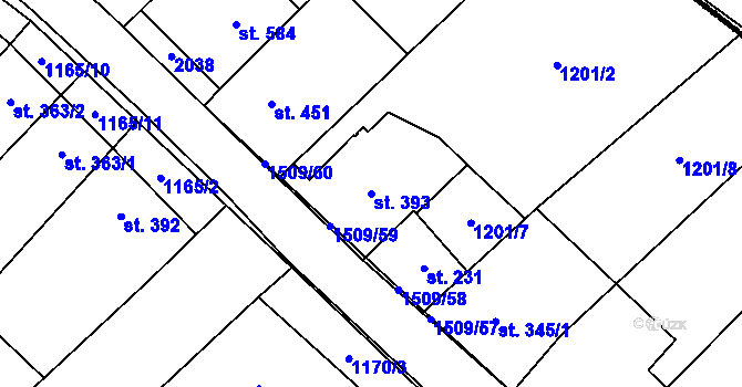 Parcela st. 393 v KÚ Kvasice, Katastrální mapa