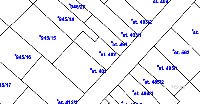 Parcela st. 402 v KÚ Kvasice, Katastrální mapa