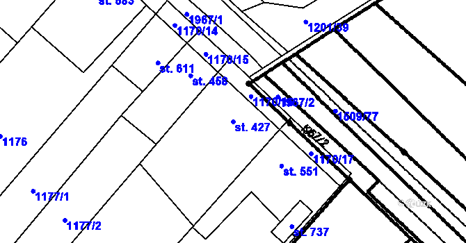 Parcela st. 427 v KÚ Kvasice, Katastrální mapa