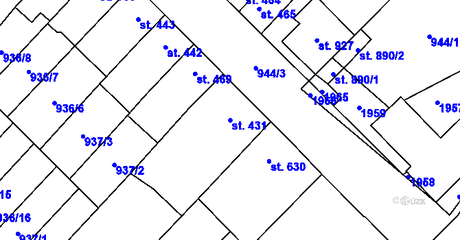 Parcela st. 431 v KÚ Kvasice, Katastrální mapa