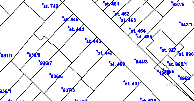 Parcela st. 442 v KÚ Kvasice, Katastrální mapa