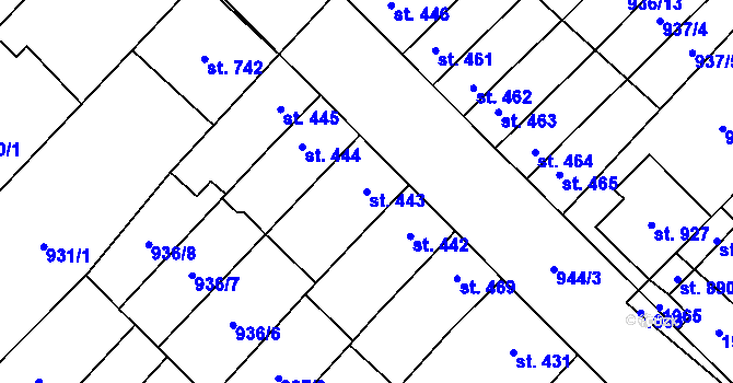Parcela st. 443 v KÚ Kvasice, Katastrální mapa