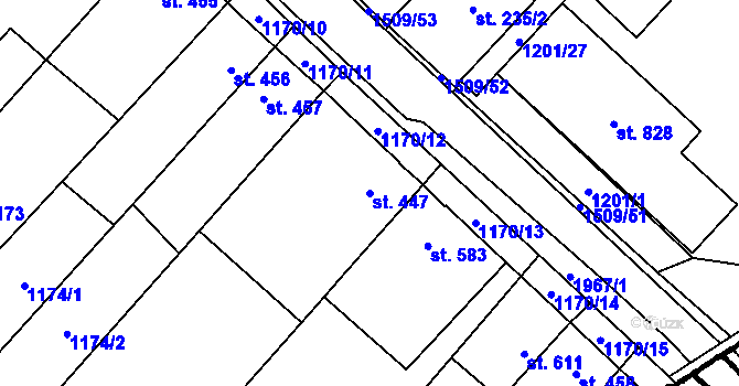 Parcela st. 447 v KÚ Kvasice, Katastrální mapa