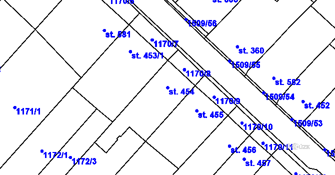 Parcela st. 454 v KÚ Kvasice, Katastrální mapa