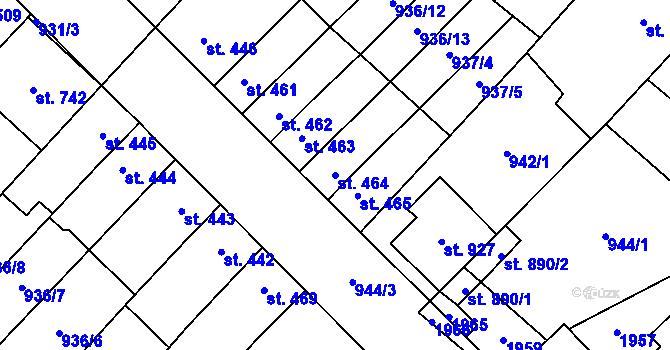 Parcela st. 464 v KÚ Kvasice, Katastrální mapa