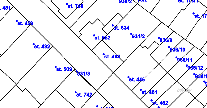 Parcela st. 483 v KÚ Kvasice, Katastrální mapa