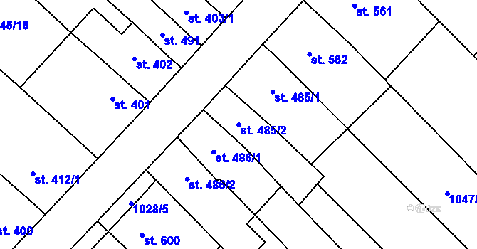Parcela st. 485/2 v KÚ Kvasice, Katastrální mapa