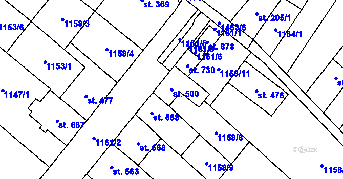 Parcela st. 500 v KÚ Kvasice, Katastrální mapa