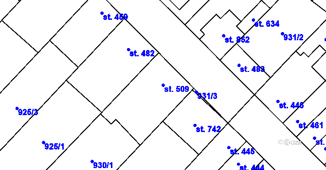 Parcela st. 509 v KÚ Kvasice, Katastrální mapa