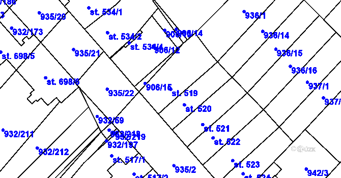 Parcela st. 519 v KÚ Kvasice, Katastrální mapa