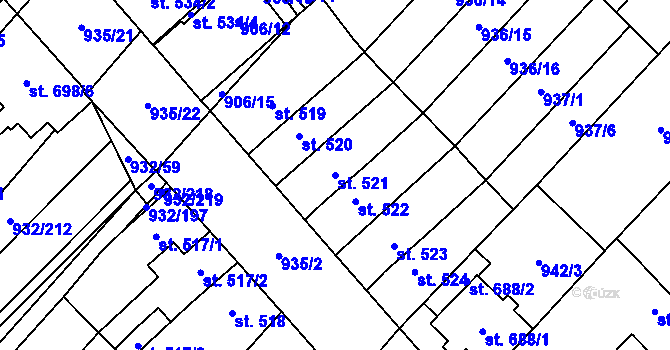Parcela st. 521 v KÚ Kvasice, Katastrální mapa