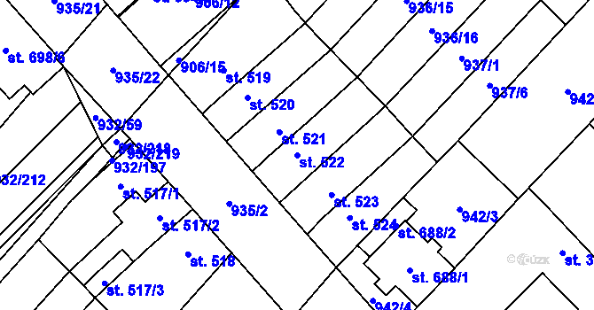 Parcela st. 522 v KÚ Kvasice, Katastrální mapa
