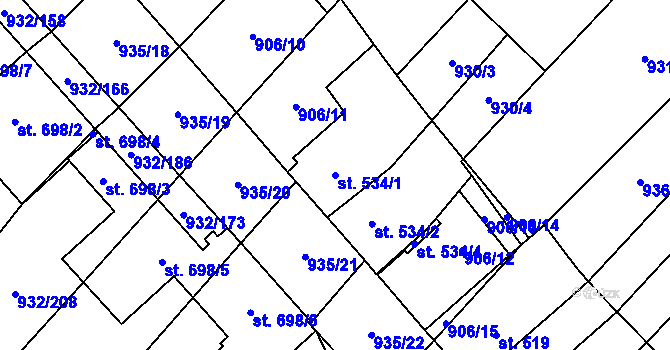 Parcela st. 534/1 v KÚ Kvasice, Katastrální mapa