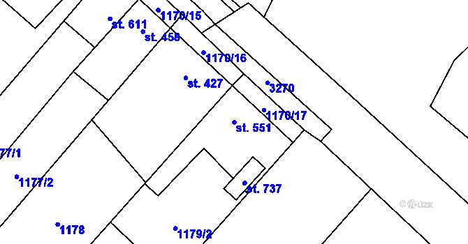 Parcela st. 551 v KÚ Kvasice, Katastrální mapa