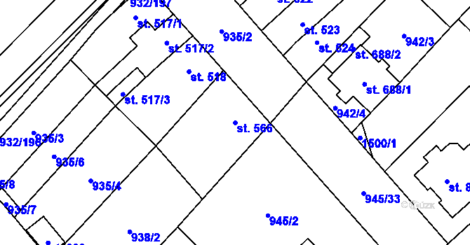Parcela st. 566 v KÚ Kvasice, Katastrální mapa