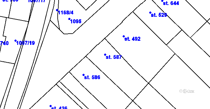 Parcela st. 587 v KÚ Kvasice, Katastrální mapa