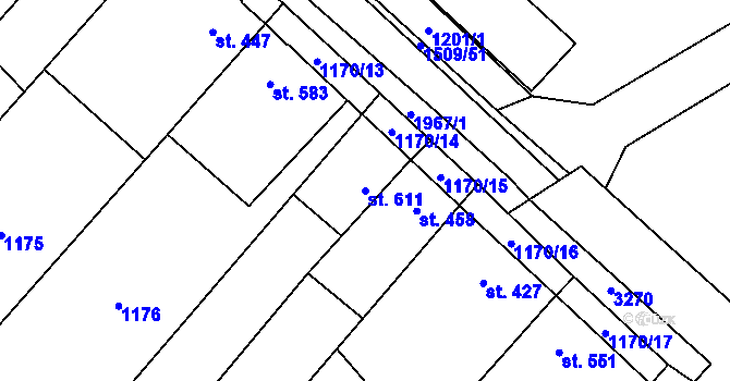 Parcela st. 611 v KÚ Kvasice, Katastrální mapa