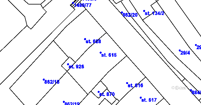 Parcela st. 615 v KÚ Kvasice, Katastrální mapa