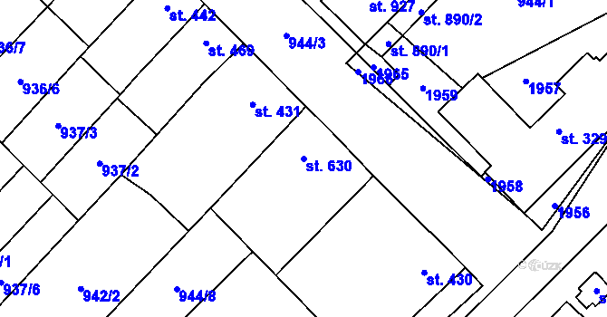 Parcela st. 630 v KÚ Kvasice, Katastrální mapa