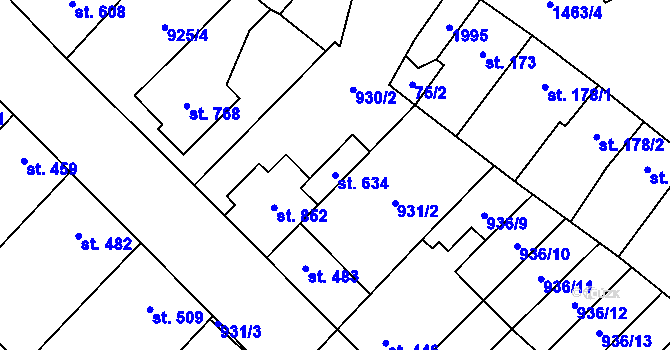 Parcela st. 634 v KÚ Kvasice, Katastrální mapa