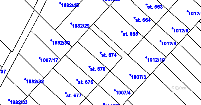 Parcela st. 674 v KÚ Kvasice, Katastrální mapa