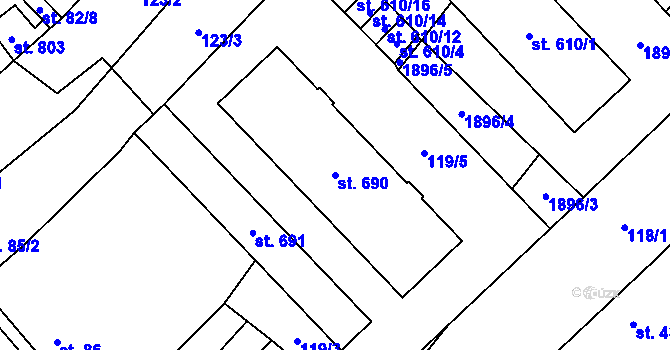 Parcela st. 690 v KÚ Kvasice, Katastrální mapa