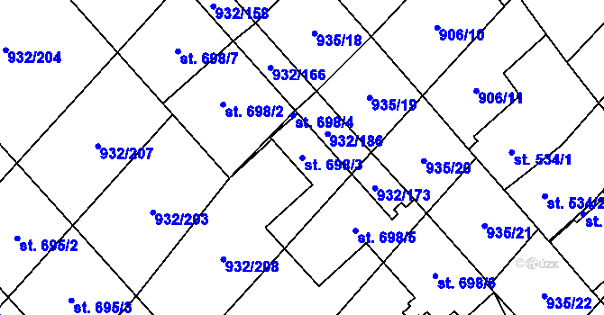 Parcela st. 698/3 v KÚ Kvasice, Katastrální mapa