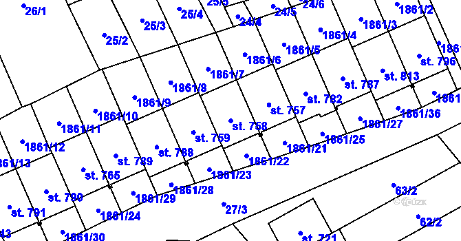 Parcela st. 758 v KÚ Kvasice, Katastrální mapa