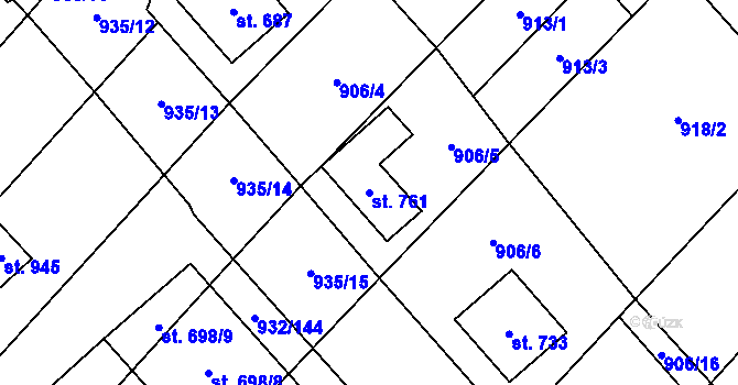Parcela st. 761 v KÚ Kvasice, Katastrální mapa