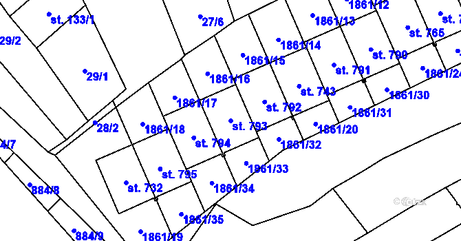 Parcela st. 793 v KÚ Kvasice, Katastrální mapa