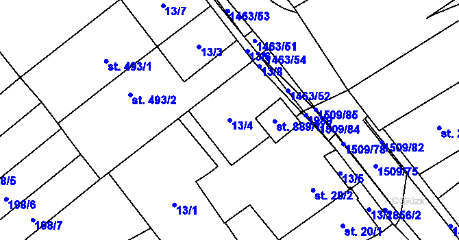 Parcela st. 13/4 v KÚ Kvasice, Katastrální mapa