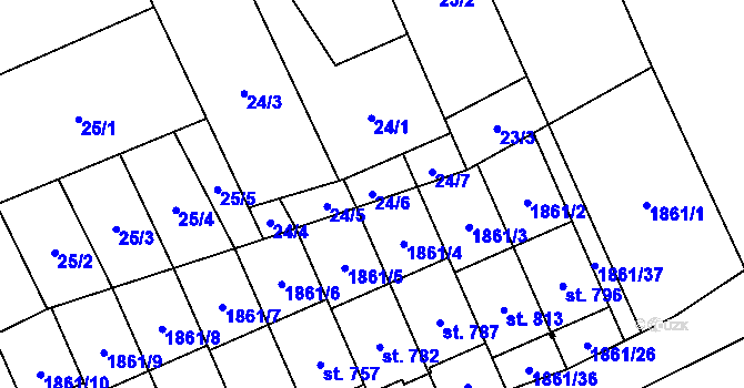 Parcela st. 24/6 v KÚ Kvasice, Katastrální mapa