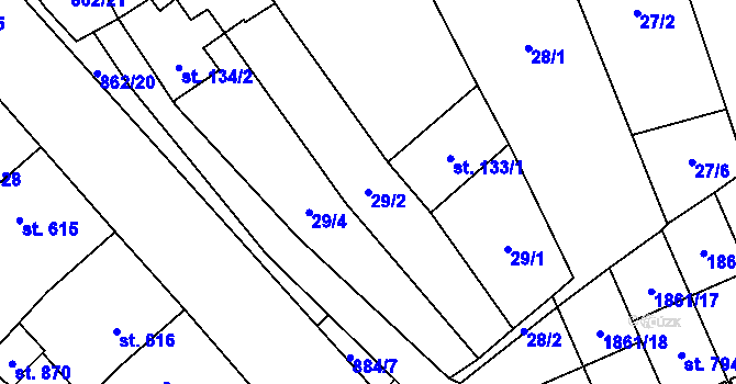 Parcela st. 29/2 v KÚ Kvasice, Katastrální mapa