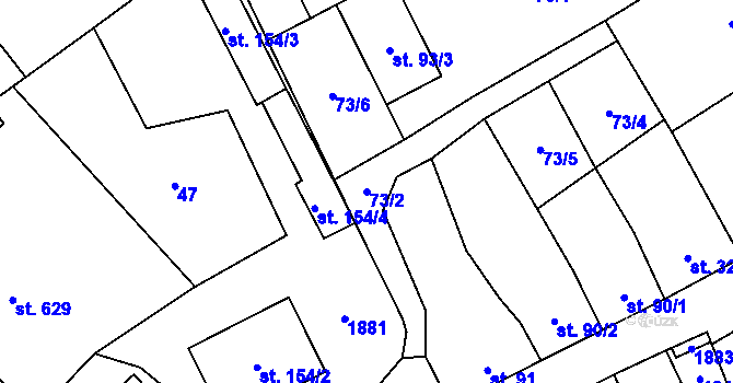 Parcela st. 73/2 v KÚ Kvasice, Katastrální mapa
