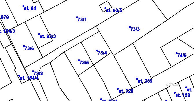 Parcela st. 73/4 v KÚ Kvasice, Katastrální mapa
