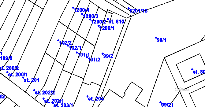 Parcela st. 99/2 v KÚ Kvasice, Katastrální mapa