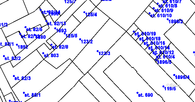 Parcela st. 123/3 v KÚ Kvasice, Katastrální mapa