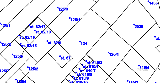 Parcela st. 124 v KÚ Kvasice, Katastrální mapa